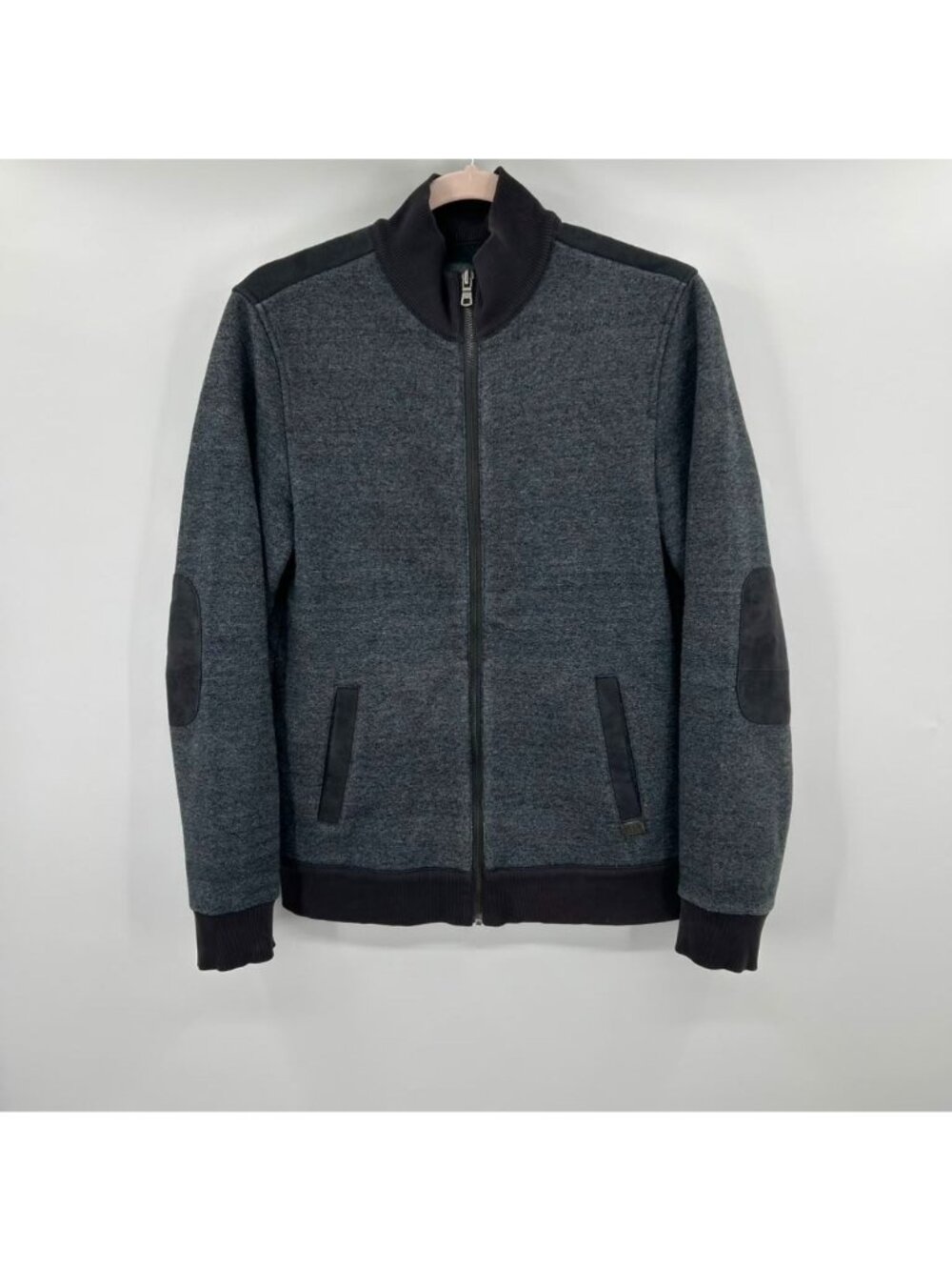 Armani Exchange Jacket Men's Size Small Gray Full Zip Bomber With Elbow Patches